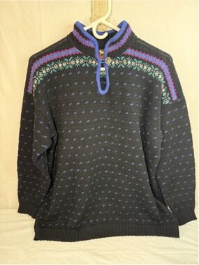 Vintage Alps Women's Nordic Style Wool Blend Pullover Sweater Size Xl Black/Blue